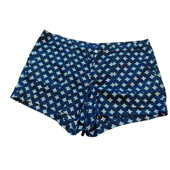 Gap Women's Black Print Chino Shorts Linen blend drawstring and pockets size 18 - Picture 1 of 6